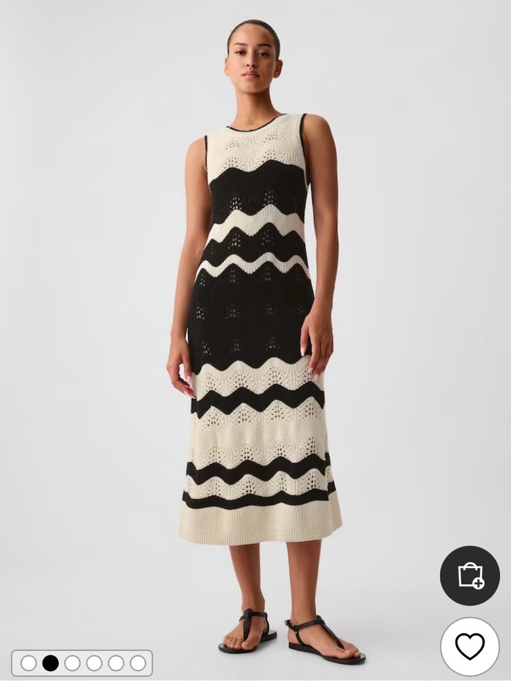 NWT GAP Black and Cream Wave Knit Midi Dress